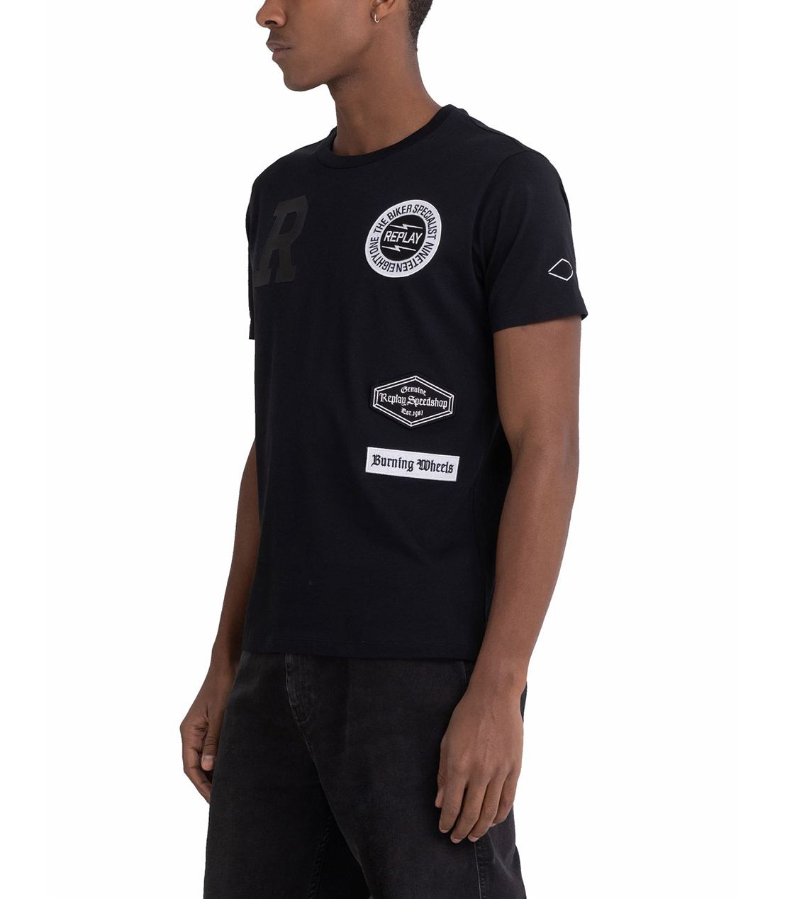 ガーメントダイコットンジャージーバイカーエンブレムT 詳細画像 ブラック 3